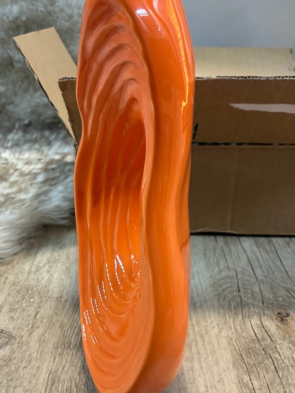 Modern  Orange Abstract Ceramic Donut Vase - Sculptural Art Decor Glossy 10 in